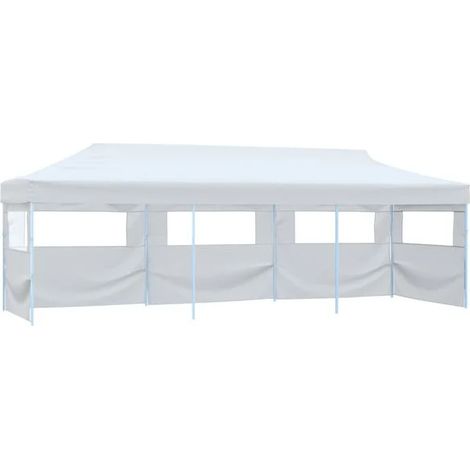 Tente de réception pliable et escamotable, cinq parois, 3 x 9 mètres, blanche. (1/5)