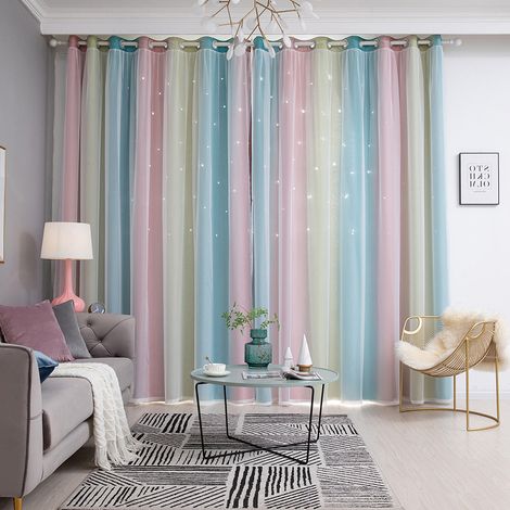 Rideaux à étoiles occultants pour chambre d'enfant, chambre de fille, salon, rideaux à étoiles colorés à double couche, 1 panneau (53''L x 108''H, rose)