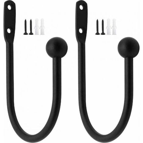 2pcs Curtain Tiebacks Decorative Window Hooks Curtain Holdbacks Metal Curtain Tiebacks for Heavy and Light Curtains Hooks - Black MUMU (1/4)