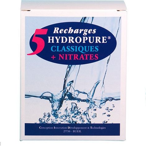 Recharges classiques nitrates pour carafe filtrante – Lot de 5 cartouches 125ml – Filtration eau dure et polluée en nitrates – Hydropure (1/3)