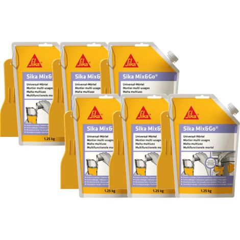 Sika – Lot de 6 mortiers de réparation prêt à mélanger – Pour béton et pierre – Application en surplomb – Durcissement rapide – Gris 1,25kg (1/2)