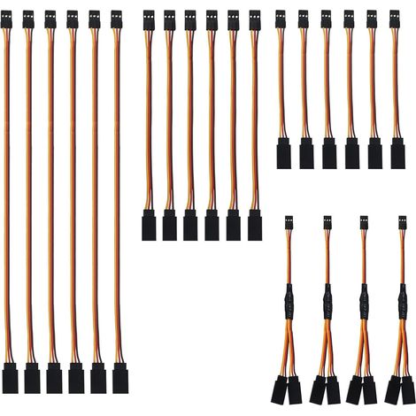 22 Pieces Servo Extension Style, Servo Y Harness, JR RC Servo Extension, 3 Pin Male to Female Pin Extension Cable for Remote Control Aircraft (100/150/300m/1 to 2 Y Splitter Cables)