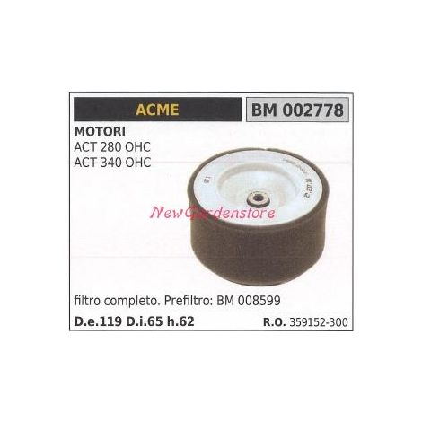 Filtro aria ACME motore rasaerba tosaerba ACT 280 OHC ACT 340 OHC 002778