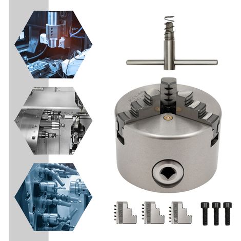 YISSALE - Selbstzentrierendes Drehfutter Set, 3-Backen Selbstzentrierendes Drehfutter, Spannbereich 2-22mm, 4000 U/min, 0,07mm Genauigkeit, 8cm, für CNC, Drehbank, Fräsen, Bohren, Silber (1/5)