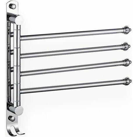 Toallero de pared de acero inoxidable con 4 brazos, giratorio 180°, accesorio para lavabo de baño, soporte de almacenamiento para baño, estante colgante plateado-B