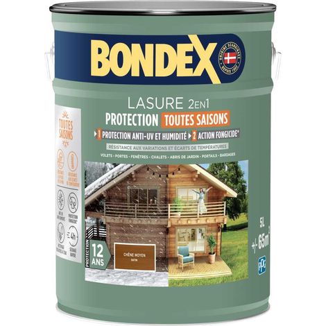 Lasure 2 en 1 protection extérieure - Chene Foncé - Satin - Protection 12 ans - Toutes saisons - Bondex - 5L