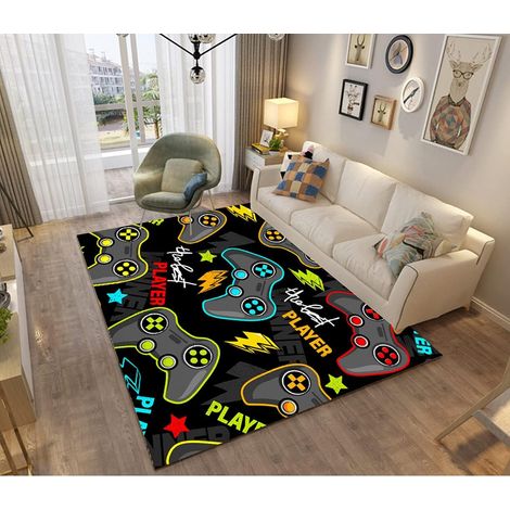 3D Bedroom Rug Gamer Modern Controller Non-Slip Living Room Carpet Graffiti Letter Game Console Decoration Soft Flannel Area Rugs for Teenagers Children Boys (Colorful 1,100150cm) (1/5)