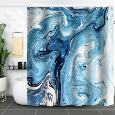 Rideau De Douche - Marbre Abstrait Artistique - Polyester Imperméable - 180 x 180 cm - 12 Anneaux Métalliques - 1 Pièce (1/5)