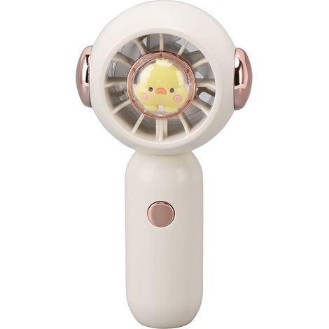 Ventilateur portable à main rechargeable par USB, motif animal, silencieux et réglable, blanc, idéal pour les voyages et les activités de plein air.