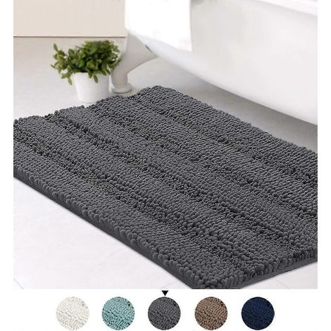 Tapis de bain rayé luxueux, ultra doux, absorbant, moelleux, à séchage rapide et lavable. (1/2)