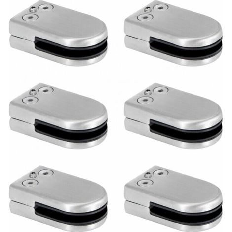 6 Pack Glass Clamps, Stainless Steel Glass Clamps, 6-8 mm Glass Clamp Brackets, Adjustable Glass Clamps, Flat Back, Connection for Balustrades, Stair Handrails (1/4)
