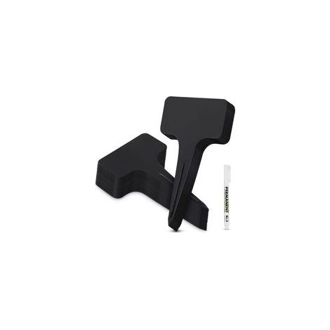 Lot di 100 etichette in plastica di tipo T per piante, etichette da giardino per vivaio, etichette da giardinaggio riutilizzabili con pennarello, nero H194 (1/5)