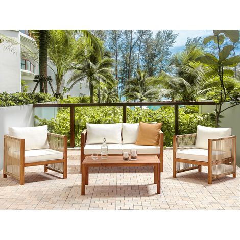 Conjunto de exterior de 4 plazas fabricado en madera de acacia con cuerda sintética mesa y cojines en color beige Antria (1/5)
