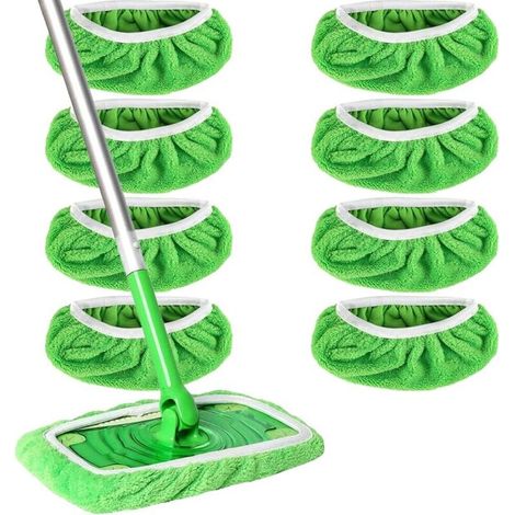 8 Chiffons Réutilisables Microfibre pour Serpillière Sol, Lingettes Compatibles Swiffer Balai et Mop, Nettoyage Sec et Humide, 25,4x11,5 cm pour Bois, Carrelage, Vinyle