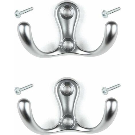 Set di 2 ganci doppi in metallo cromato satinato – Fissaggio a vite – Per cappotti, asciugamani, borse – 30 mm x 59 mm – Per l'uso in cucina, bagno, spogliatoio (1/2)