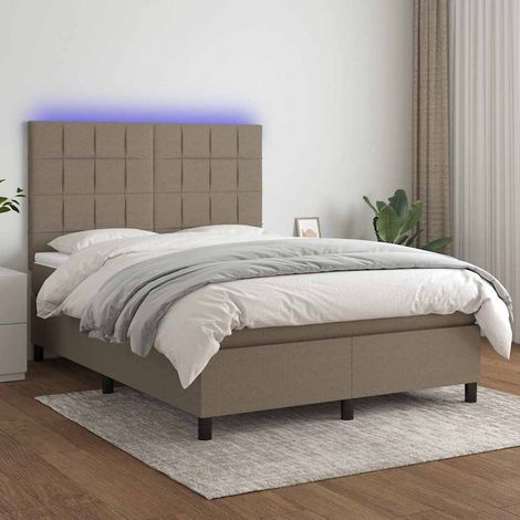 Cama box spring colchón y luces LED tela gris taupe 140x200 cm (1/5)