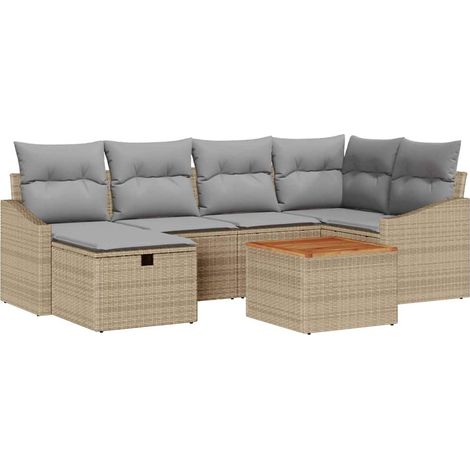 Maison Exclusive - Conjunto de sofás de jardín 7 pcs Beige ratán (1/5)