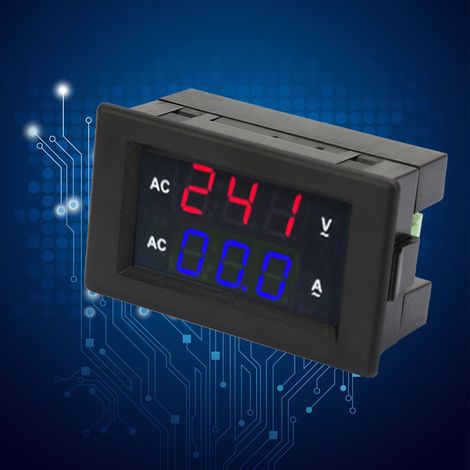 Wechselstrom-Voltmeter 100-300V mit digitaler LED-Anzeige und Amperemeter 0-10A (rot und blau) (1/5)