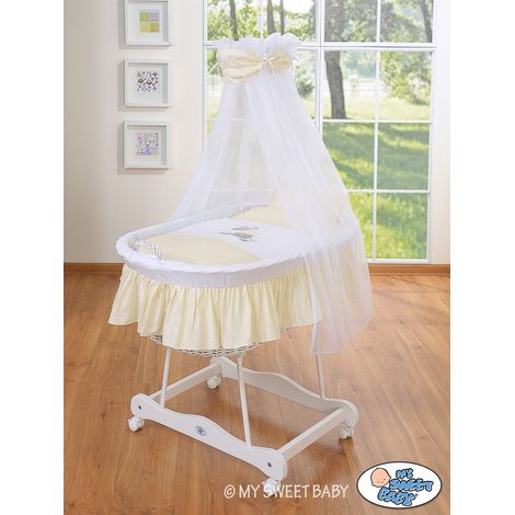 Moisés de mimbre con dosel Donkey Lucek - ropa de cama blanca y crema