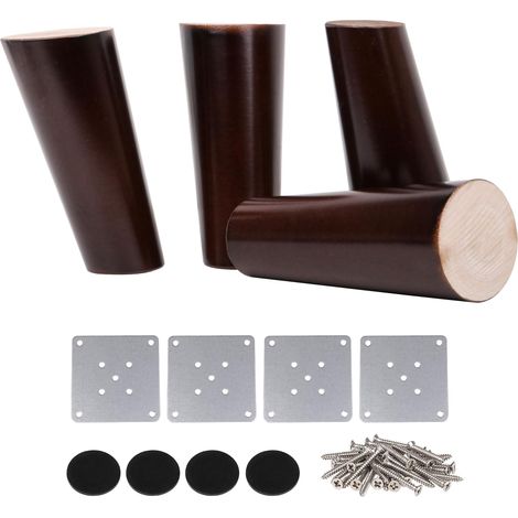 Quatre pieds de meuble fuselés couleur noyer, pieds de canapé, hauteur 4,72 pouces. (1/5)