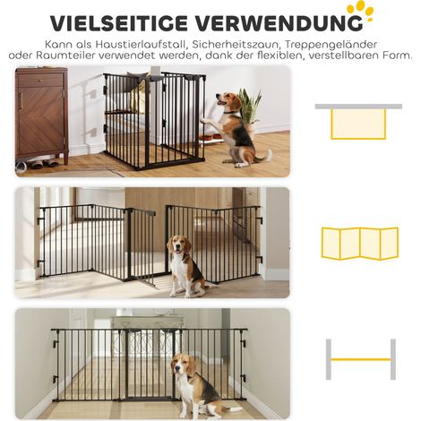 Barrière de sécurité 2-en-1 pliable pour animaux, en métal noir, 300 x 3 x 74,5 cm, enclos extensible (1/4)