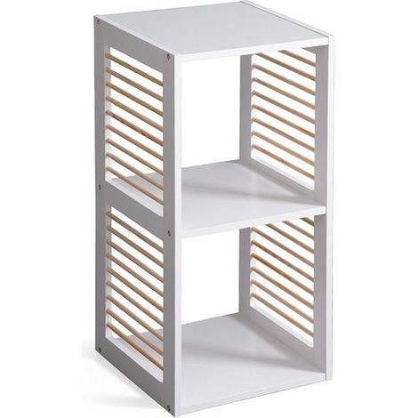 Étagère de rangement - JUANIO - 2 niveaux - Blanc/effet bois clair - Design scandinave - Compact 30,5x29x60 cm (1/5)