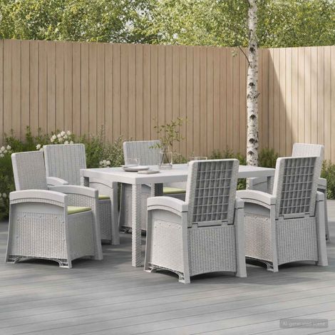 vidaXL Conjunto de Comedor de Jardín 7 uds. Blanco y Crema PP (1/5)