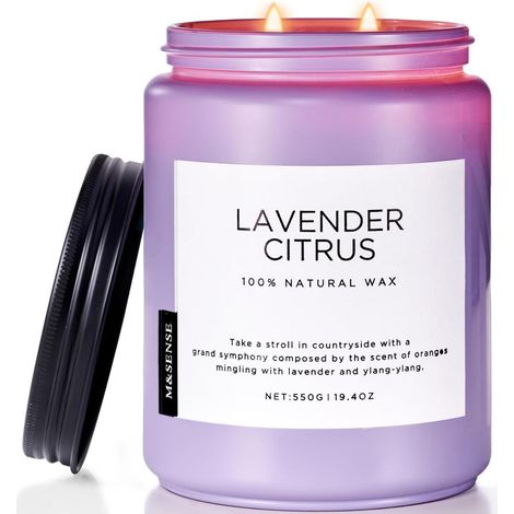 Duftkerze Lavendel Zitrus 2 Dochte 550g Aromatherapie Kerze Entspannung 110 std (1/5)