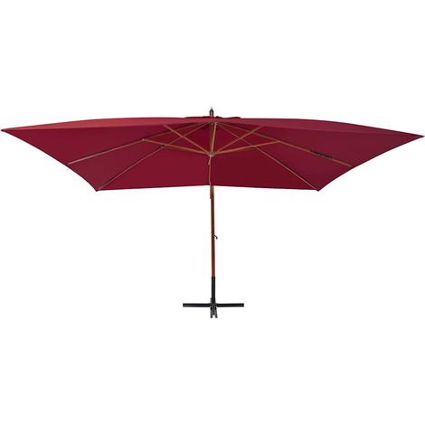 Ombrellone Parasole a Sbalzo con Palo in Legno 400x300 cm Rosso Bordeaux (1/5)