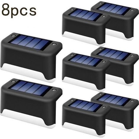 8 pièces LED solaire chemin d'escalier, applique murale étanche noir, lumière chaude pour jardin et extérieur