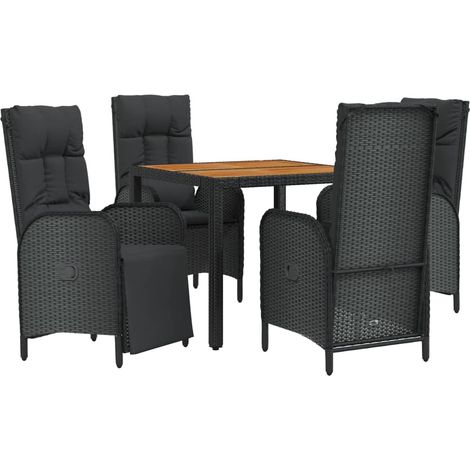 Mobili da pranzo e cuscini da giardino 5 pezzi in resina intrecciata nera 020014868