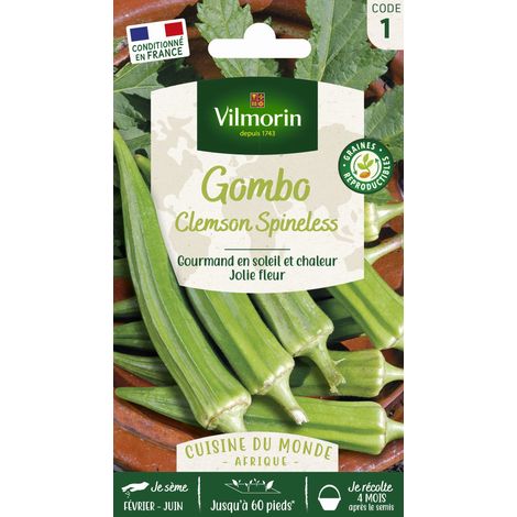 Vilmorin – Gombo Clemson Spineless – Graines de potager – Exposition ensoleillée – Semis de mars à mai – Récolte de juillet à septembre