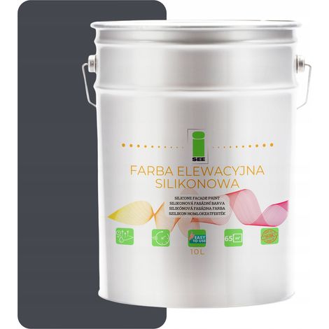 Pintura de silicona para fachadas, color gris acero, tono 7024, 10 L (1/5)