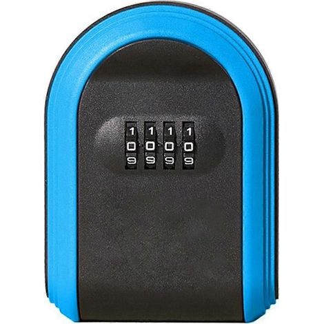Coffre-fort à clés étanche à combinaison 4 chiffres pour extérieur, fixation murale, noir et bleu (1/4)