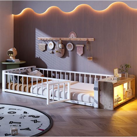 Lit chambre enfant rangement sécurisé 90x200 métal blanc HAVRYA (1/5)