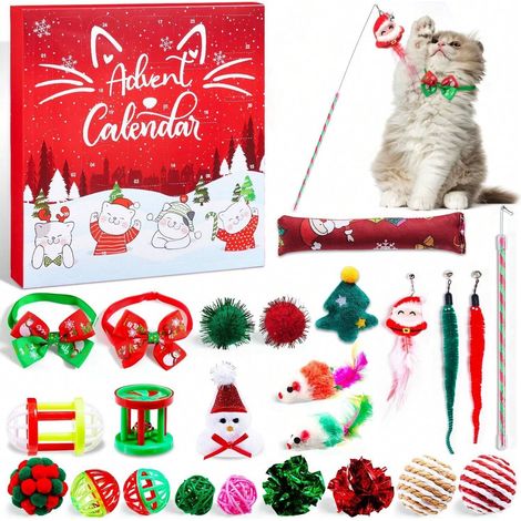 Calendario de Adviento para Gatos, Cuenta Regresiva de Navidad de 24 días para Gatos, Diversos Juguetes Interactivos para Amantes de los Gatitos (1/5)