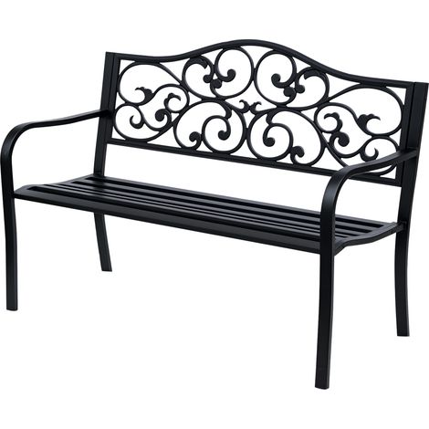 Outsunny 3-Sitzer Gartenbank, gemütlich-schicker Stil, 127 x 60 x 85 cm, schwarzes, korrosionsbeständiges Epoxidmetall, Terrasse, langlebig, modernes Design, bequeme Sitzgelegenheit, elegante und robu