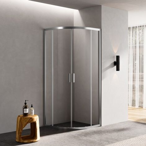 Rue Du Bain – Paroi de douche quart de rond 80 cm coulissante en verre 6 mm – Aluminium mat – Hauteur 195 cm – Étanchéité par joint magnétique (1/4)
