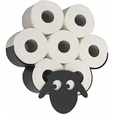 Porte-papier toilette animal en métal noir – Support mural décoratif – Installation facile – Pour 7 rouleaux standard – Design amusant mouton (1/5)