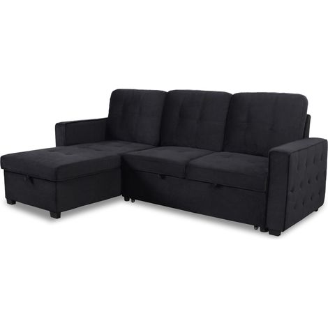 Canapé d'angle convertible moderne Delacroix Velours Noir