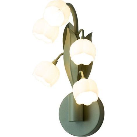 Appliques Murales Fleurs 5 Lumières Muguet Applique Murale Fleur Vintage Lampes de Chevet avec 3 Modes de Couleur Lampe de Table avec Ampoules LED G4 pour Chambre, Salon, Bureau, Vert