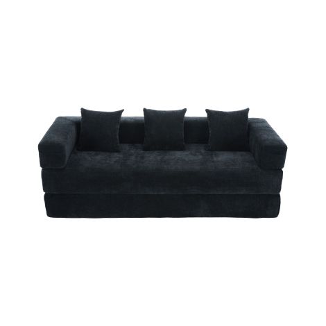 Canapé convertible, canapé 3 places avec poches latérales et base antidérapante, 3 coussins, en chenille, noir (1/5)