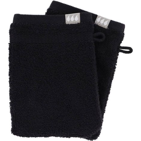 Set de 2 gants de toilette 15x21 cm 100% coton - noir - Tendance