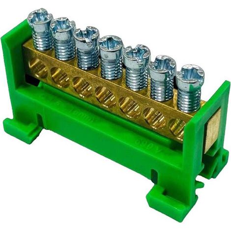 Bornier de terre IP00 vert 7 bornes pour câble de 1,5 à 16mm² - rail DIN - MOREK