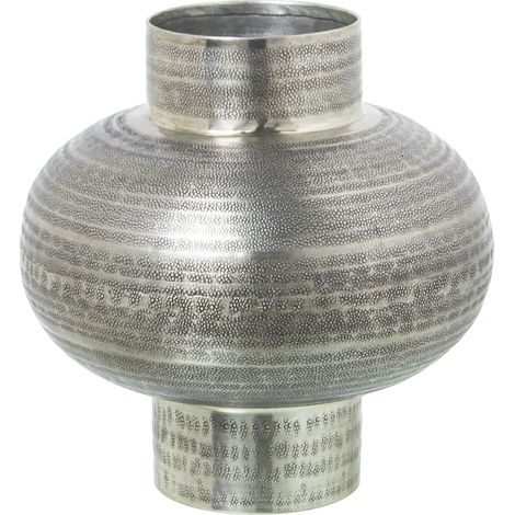 Vase En Aluminium Sculpté Argent Vieilli °26X26 Cm (1/5)