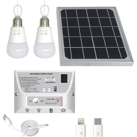 Système d'éclairage solaire portable Lampe extérieure résistante à l'eau avec panneau de 5,5 W 1W et 2W Bulbes à LED pour le camping sur la cour de patio