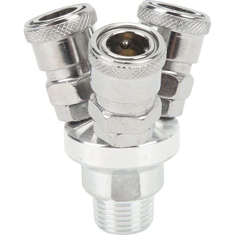 Raccord rapide 3 voies universel filetage male rotatif 360° acier carbone chromé pour compresseur air G1/2 (1/5)