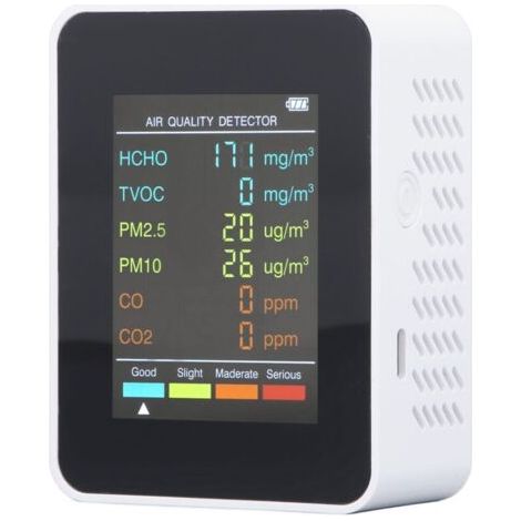 Moniteur de qualité de l'air portable avec écran LCD rétroéclairé, détecteur CO2 TVOC HCHO PM2.5 PM10 avec alarme, blanc,de