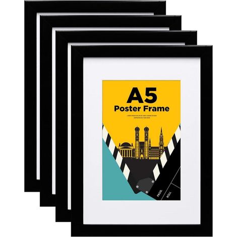 Bilderrahmen A5 Schwarz 4er Set mit Passepartout für 10x15cm Fotos (1/5)