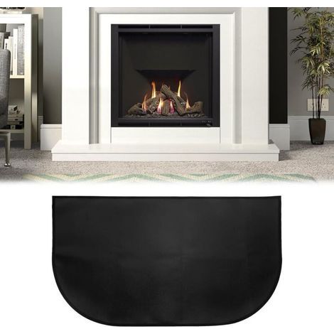 Tapis de protection devant cheminée ignifuge demi-rond noir 102 x 50 cm – résistant aux étincelles et haute température (1/4)